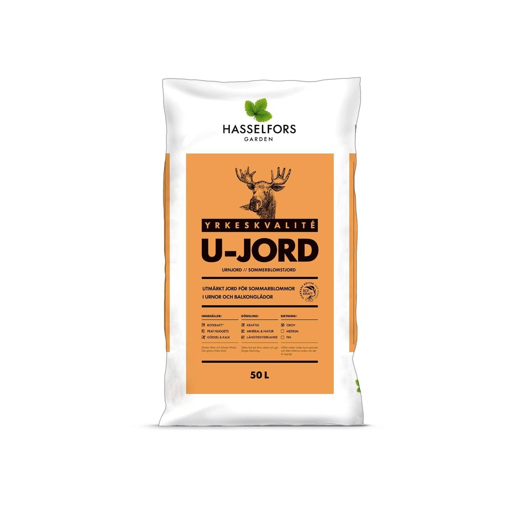 Hasselfors U-jord 50L - Universell planteringsjord för alla typer av trädgårdsväxter, krukodling och rabatter med balanserad näringssammansättning